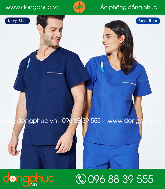 Đồng phục phòng mổ màu tím than và xanh bích